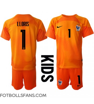 Frankrike Hugo Lloris #1 Målvakt Replika Hemmatröja Barn VM 2022 Kortärmad (+ Korta byxor)